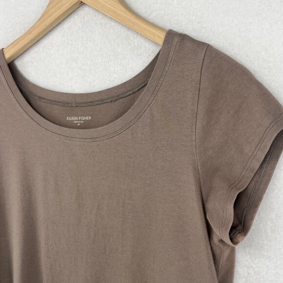 EILEEN FISHER Dress M Organic Cotton Stretch Jersey Scoop Neck Midi Brown USA - Picture 6 of 13